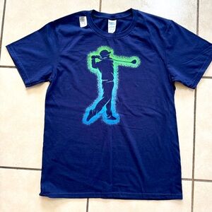 Navy Blue Graphic T-Shirt with Neon Green and Blue Design for boys 11-12 🦋